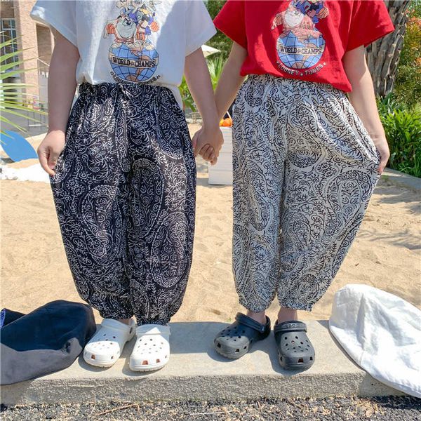 

korean style summer boys and girls retro loose thin lantern pants kids casual all-match trousers 2-7y 210615, Blue