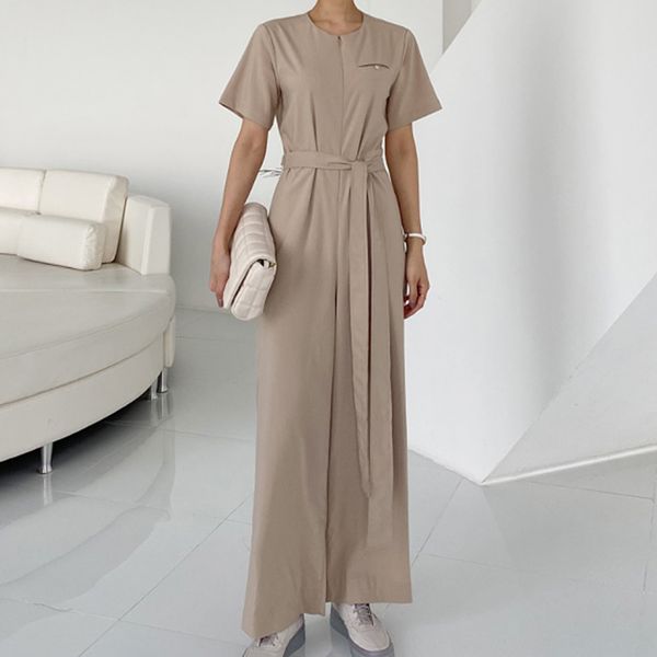 

[ewq] summer elegant temperament round neck back luyao waist bandage short-sleeved pants female siamese office lady 16f0854 210423, Black;white