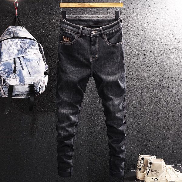 

men's jeans winter ly fashion men black elastic slim fit warm korean style vintage designer casual velvet denim pants, Blue