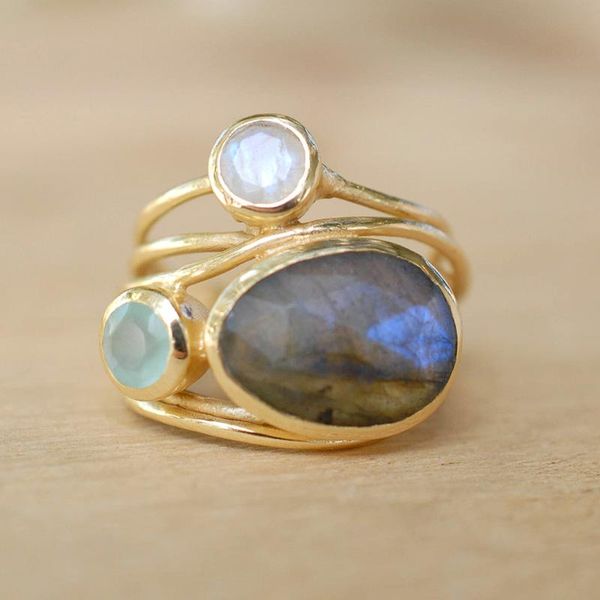 

classic oval colorful moonstone ring creative multi-layer simulation shell fashion jewelry for women party gift cluster rings, Golden;silver