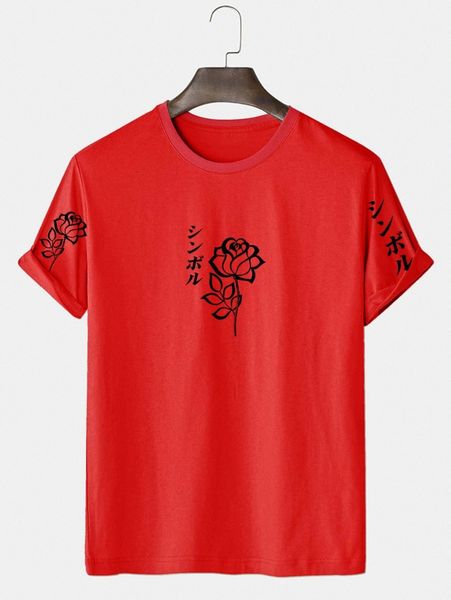 

men japanese character and floral print tee s3mz#, White;black