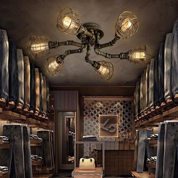 

ceiling lights vintage iron lamp water pipe lighting fixture creative personality retro nostalgia cafe bar light