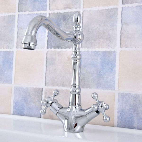 

kitchen faucets chrome brass bathroom sink faucet double cross handle 360 degree swivel spout bath basin mixer tap lsf658