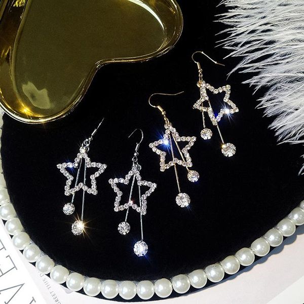 

dangle & chandelier gold pentagram rhinestone fashion long earrings temperament star exaggerated for women, Silver