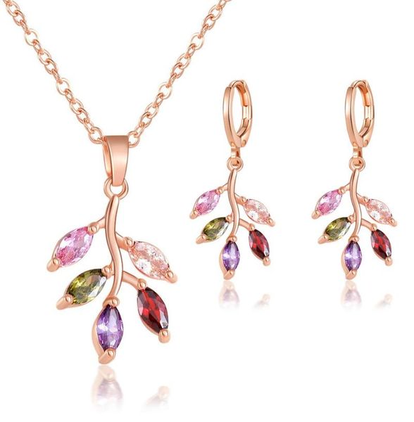 

earrings & necklace moonrocy rose gold color cz jewelry set cubic zirconia colorful crystal and for women drop, Silver