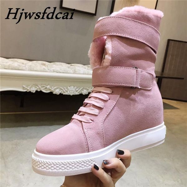 

boots hjwsfdcai cow suede snow thick wool warm autumn winter fashion flat women's 2021 short, Black