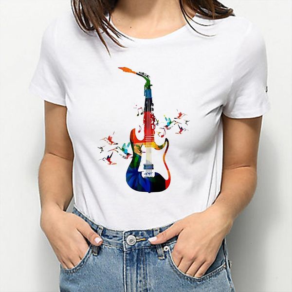 

guitar fashion femme aesthetic clothes women t shirt oversize hipster trend woman europe and america streetwear casual, White