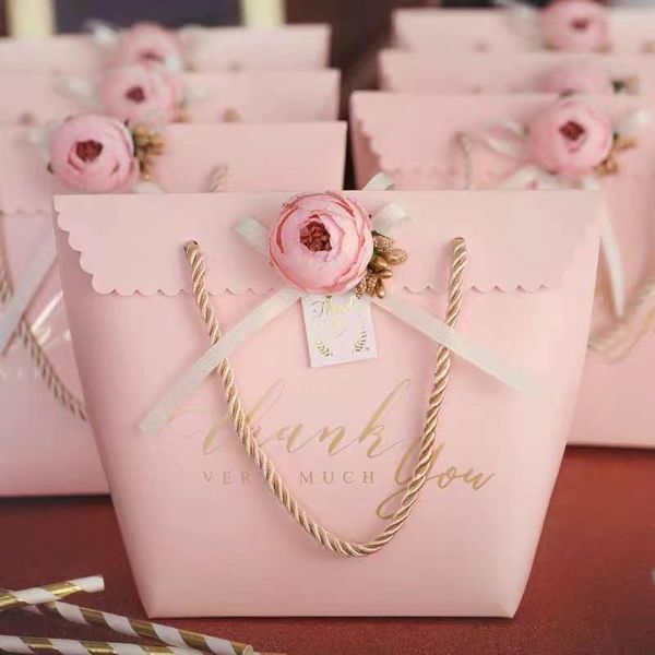 

gift wrap 10pcs pink wedding tote bag packaging box for favors birthday party supplies brand paper flower hand bags