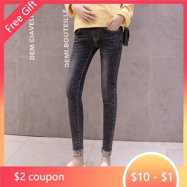 

maternity bottoms skinny pencil pants jeans for pregnant women denim trousers washed stretch slim abdominal pregnancy clothes, White