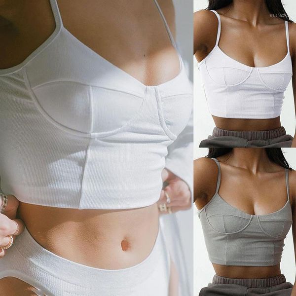 

women's tanks & camis fashion solid color halter sleeveless crop for women spaghetti strap girls short cropped camisole tank, White