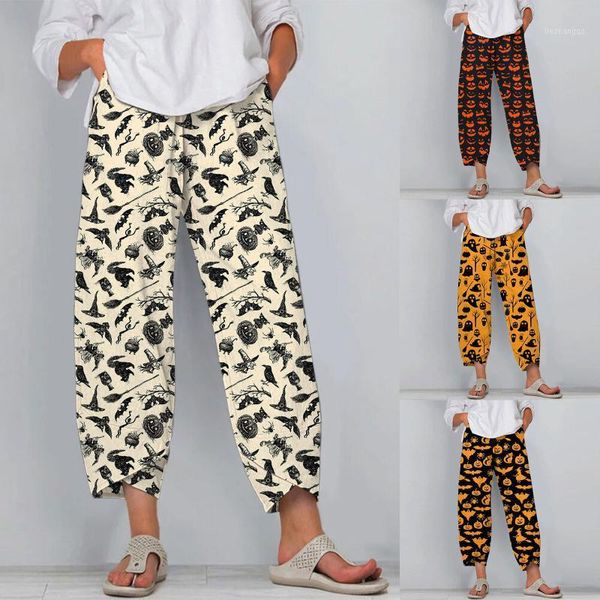 

yoga outfit halloween printed harem pants women trousers elastic waist cotton linen wide leg loose casual fitness sports