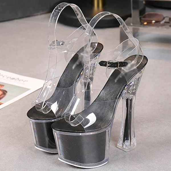 

sandals transparent crystal shoes women nightclub high heels ultra platform, Black