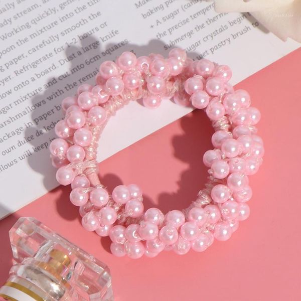 

6colors woman elegant pearl hair ties beads girls scrunchies rubber bands ponytail holders accessories elastic band1