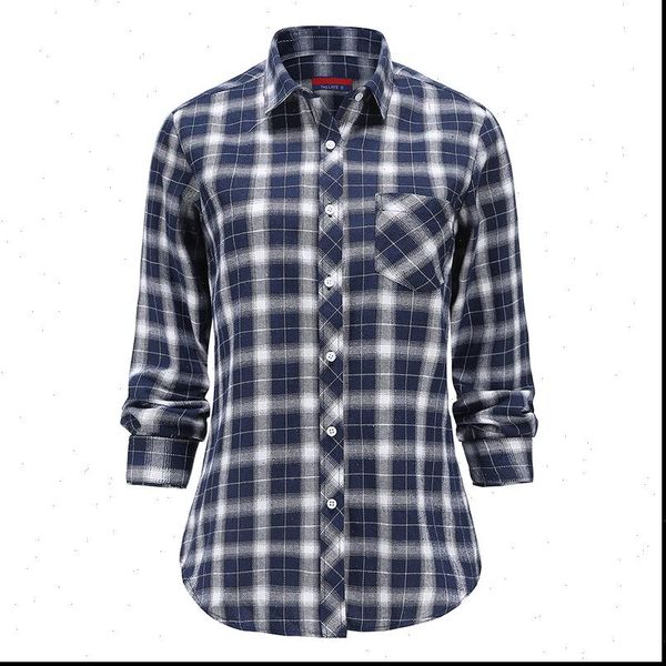 

spring plaid loose plus size women shirts long sleeve cotton flannel casual top, White