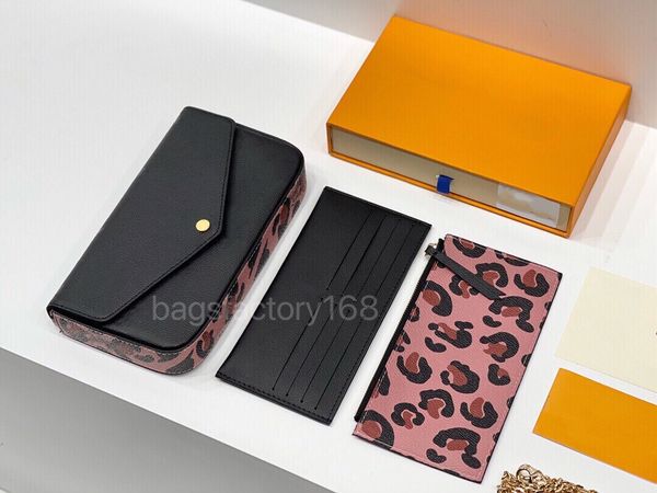 

ladies luxury design print logo leopard prints three-piece chain bag one-shoulder bags lady style modern cross-body package patchwork color
