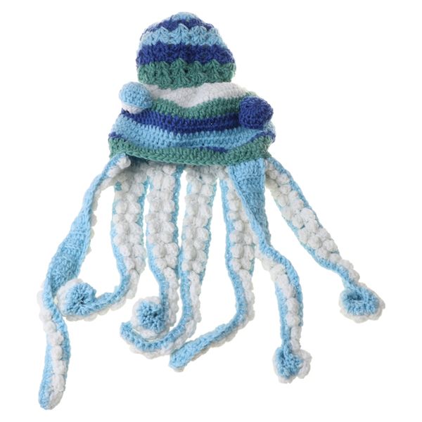 

halloween hand weave knitted beanie hat funny gradient cartoon ocs tentacle eyes skull cap cosplay party headgear, Blue;gray