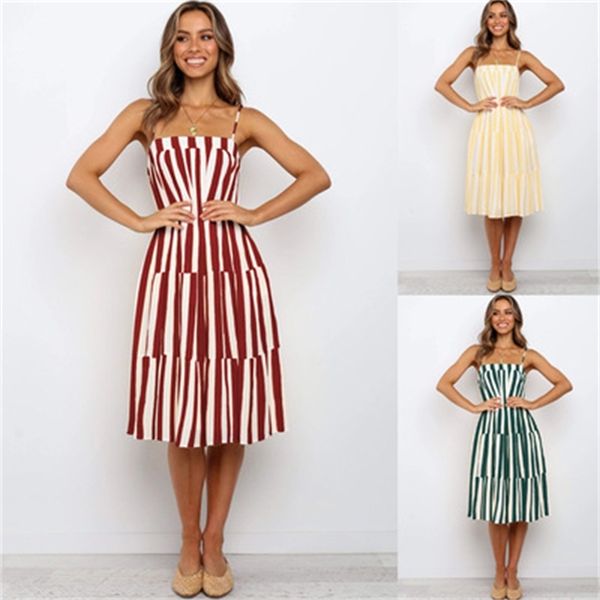 

charming dresses 2021 summer suspender loose stripe mid length, Black;gray