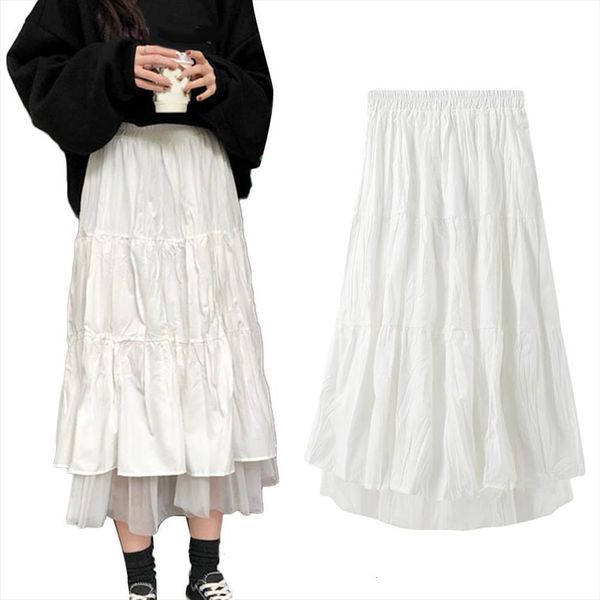 

fashion a line pleated women skirts tulle elastic high waist party long maxi skirt, Black