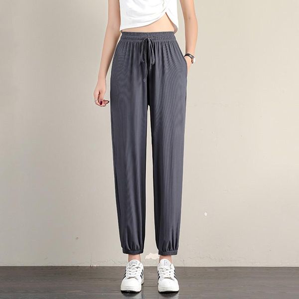 

women's pants & capris ice silk casual harem summer thin section elastic waist drape feeling loose bloomers 2021, Black;white