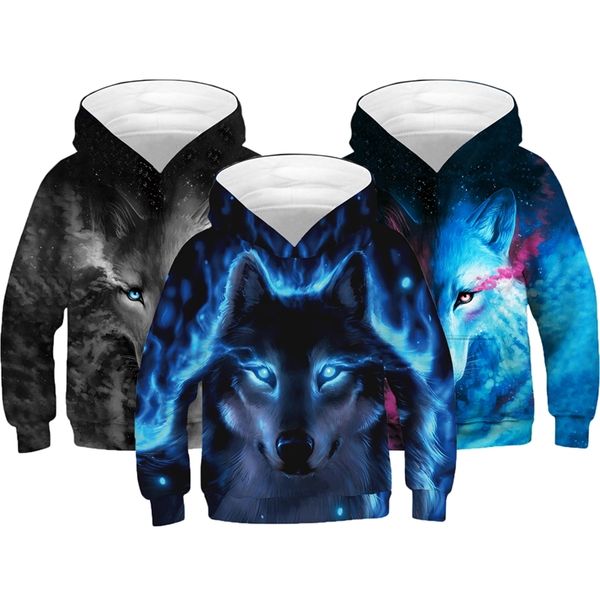 

3d print wolf boys hoodies coats spring autumn outerwear kids hooded sweatshirt clothes children long sleeve pullover, Black
