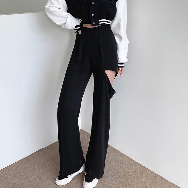 

fashion ripped high waisted straight y2k sweatpants for women wide leg pants capris streetwear loose trousers for female 210415, Black;white