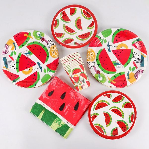 

disposable dinnerware qifu watermelon party tableware plates napkins cups happy birthday decor kids summer baby shower
