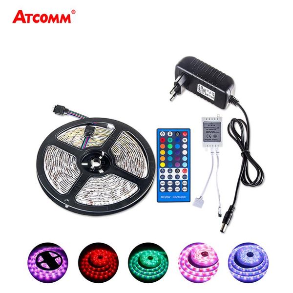 

rgbw/ww led strip light 5 meters 12v 300 leds diode ribbon tape with 40 key remote controller 3a power adapter strips