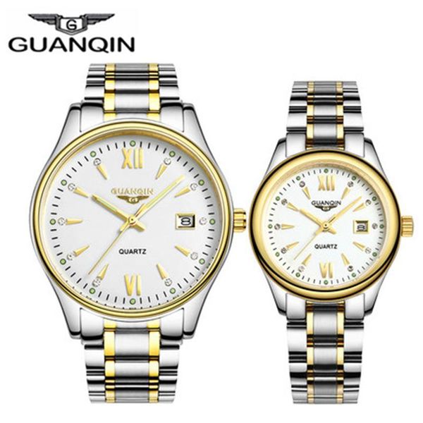 

wristwatches reloj pareja guanqin men watch full steel calendar quartz fashion ladies wristwatch relogio masculino, Slivery;brown
