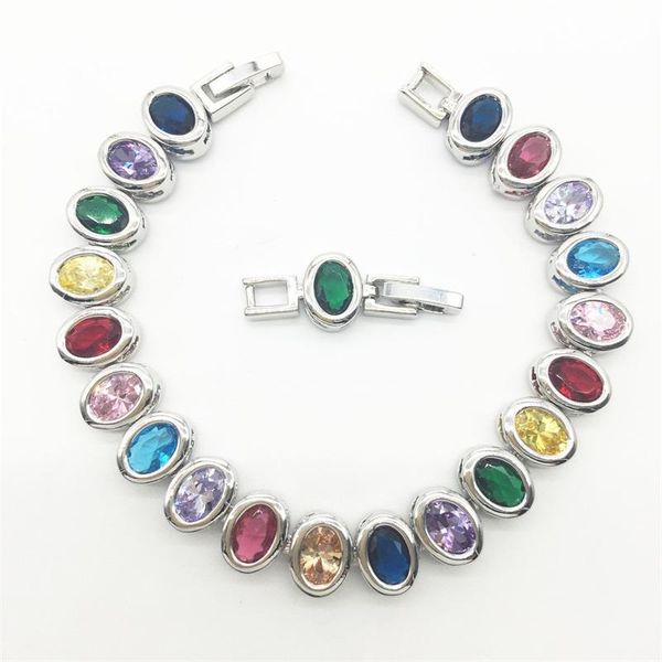 

link, chain women fashion jewelry charm bracelet multicolor pulseiras femininas 10kt white gold filled zircon stone bracelets, Black