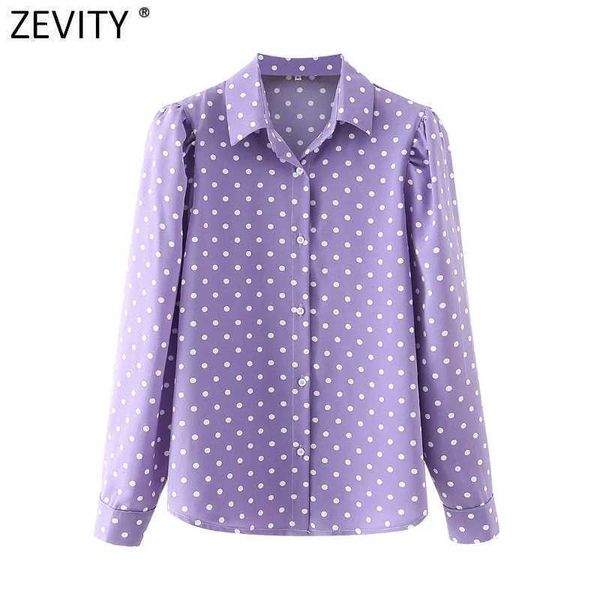 

zevity women fashion dots print casual smock blouse office lady shoulder pads puff sleeve shirt chic blusas ls7608 210603, White
