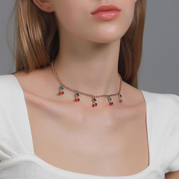 

pendant necklaces 2021 crystal rhinestone exquisite cherry collar earrings for women jewelry, Silver