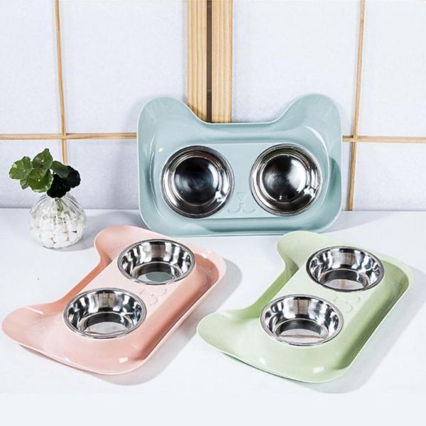 

cat bowls & feeders elevated dog with solid bamboo stand puppy raised height adjustable feeder double mouth tableware anti-leak supplies