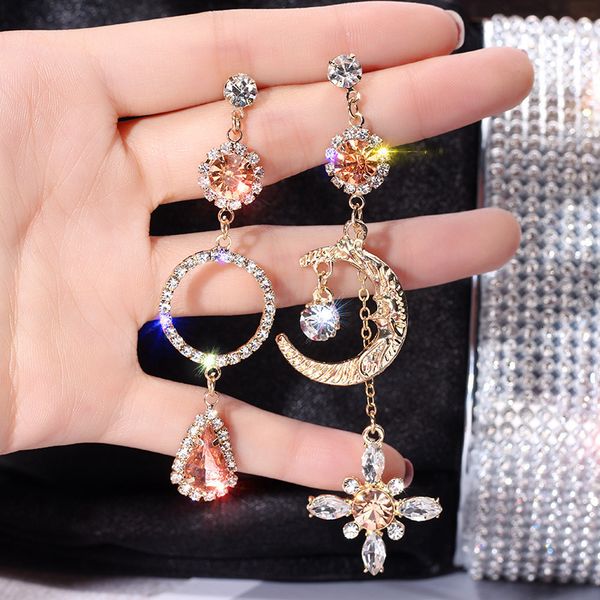 

sun moon earrings women's long tassel 925 silver needle asymmetric earrings