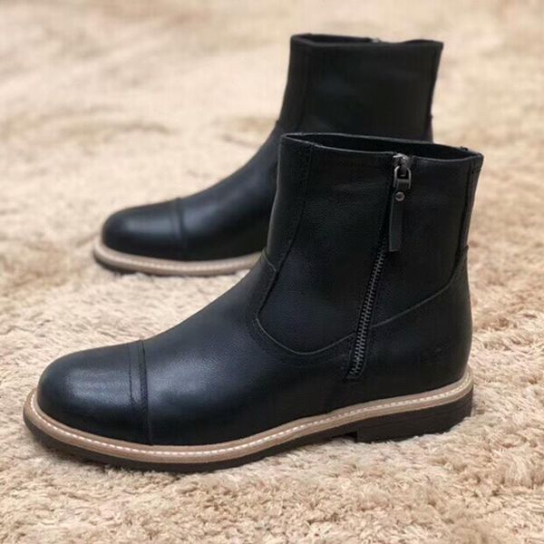 

boots men formal genuine leather zip shoes fashion wedding office party men's casual boot, Black