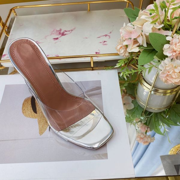 

women's sandals luxury fashion 2021 new breathable non-slip transparent vamp comfortable-high 9.5cm slippers size 35-40 with box, Black