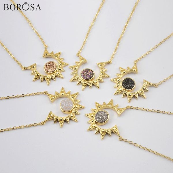 

pendant necklaces borosa 5pcs rainbow natural agates titanium druzy necklace shining gold sun drusy women jewelry gifts zg0439, Silver