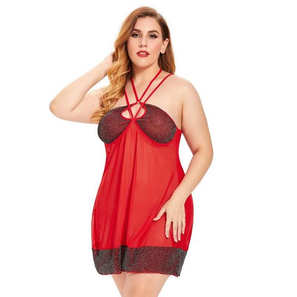 

women's sleepwear dress woman plus size xl5 lace women gown nighty big night lingerie bandage cross erotic, Black;red