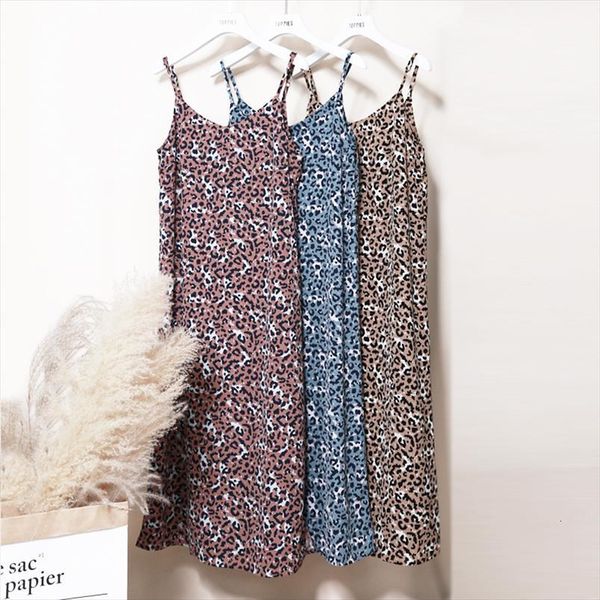 

summer leopard midi sleeveless womens dress camisole korean sundress leisure clothes, Black;gray