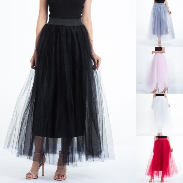 

skirts women plus mesh tulle skirt pleated princess long 401#, Black