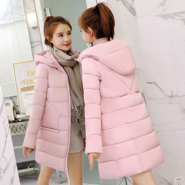 

women's trench coats 2021 winter hooded cotton coat wild korean long down jacket padded loose warm thick solid parkas, Tan;black