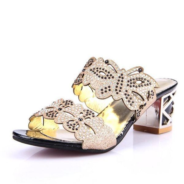 

slippers 2021 summer women sandals slipper shoes fashion rhinestone thick high heel female slides snadals black plus size 3103