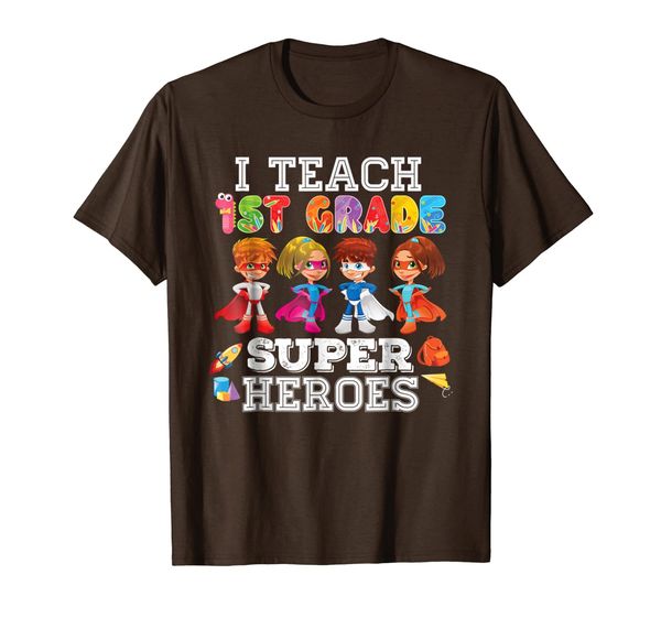 

i teach first grade 1st superheroes t-shirt back to school, White;black