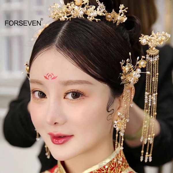 

hair clips & barrettes flower pearls hairpins sticks sets vintage gold color combs earrings jewelry classical style accessories sl, Golden;silver