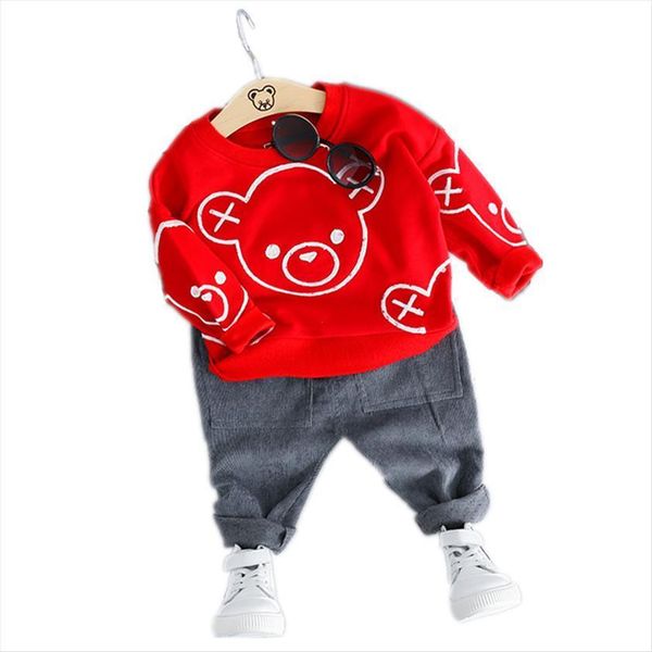 

spring autumn children cotton out clothes baby boys girl cartoon t shirts pants 2pcs sets infant kids fashion toddler tracksuits, White