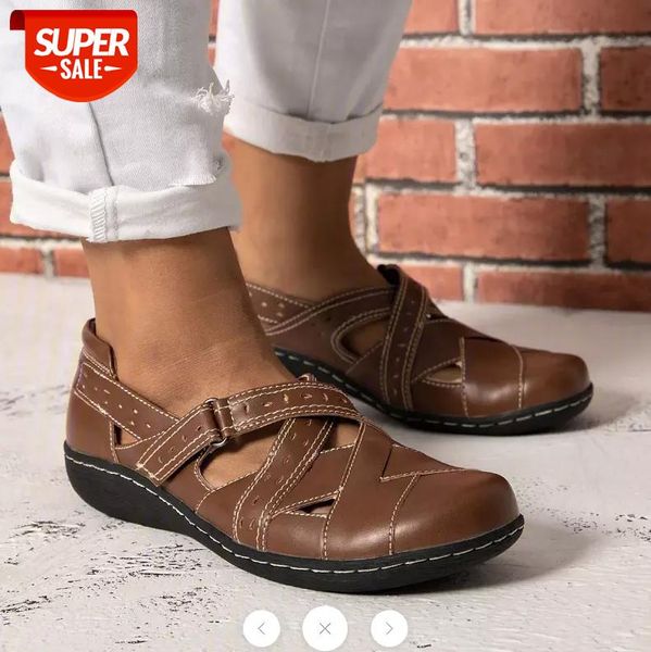 

woman summer leather vintage sandals buckle casual sewing women shoes female ladies platform retro sandalias date #l83t, Black