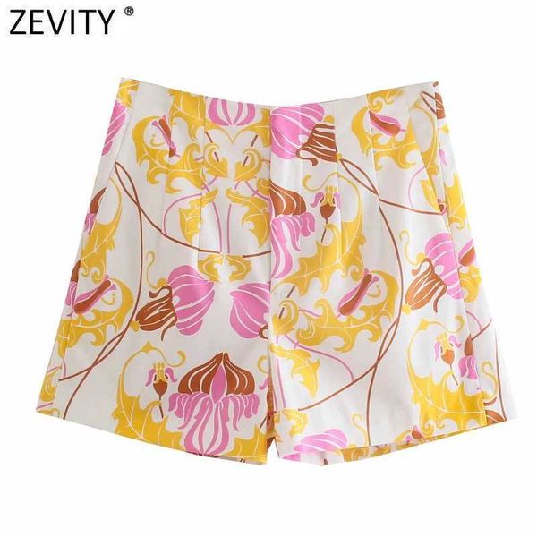

zevity women totem floral print pleat design bermuda shorts female chic zipper fly casual slim pantalone cortos p1124 210625, White;black
