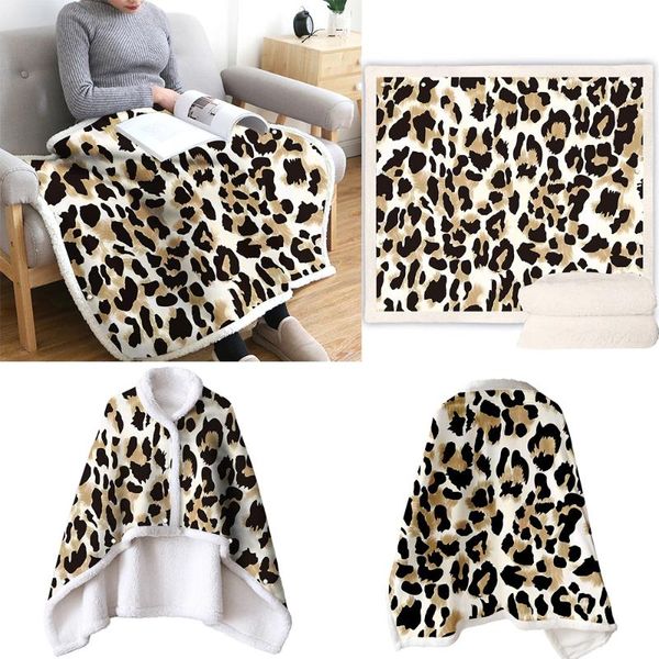 

blankets wearable blanket thickness warm faux cashmere lazy sleeved button portable office shawl magic leopard gift