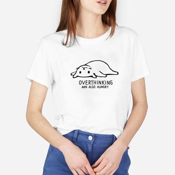 

women's t-shirt summer shirts o-neck short sleeve casual tees outdoor streetwear harajuku funny overthinkking print woman yr0c, White