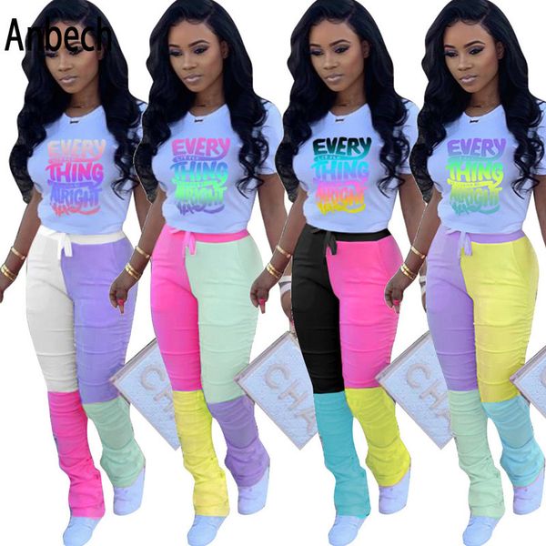 

stylish sports suit casual tracksuits sleeve two piece printed t-shirt women's sportswear, Gray