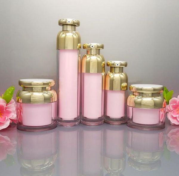 

15ml 30ml 50ml 100ml empty acrylic pink gold essence vacuum pump bottle 30g 50g makeup cream jar cosmetic container sn240 storage bottles &